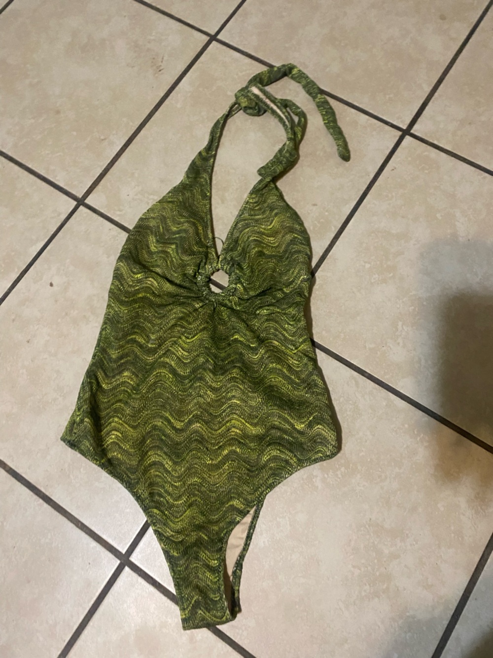 Zara Green Wave-Print Halter One-Piece Swimsuit